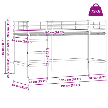 Kids'Loft Bed Frame White 74.5 x 190 cm Steel