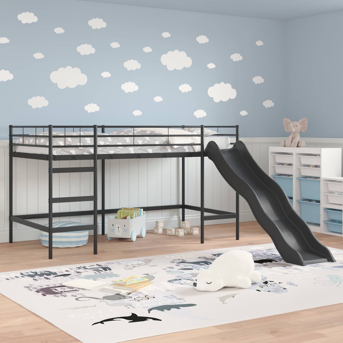 Kids'Loft Bed Frame with Slide Black and Anthracite