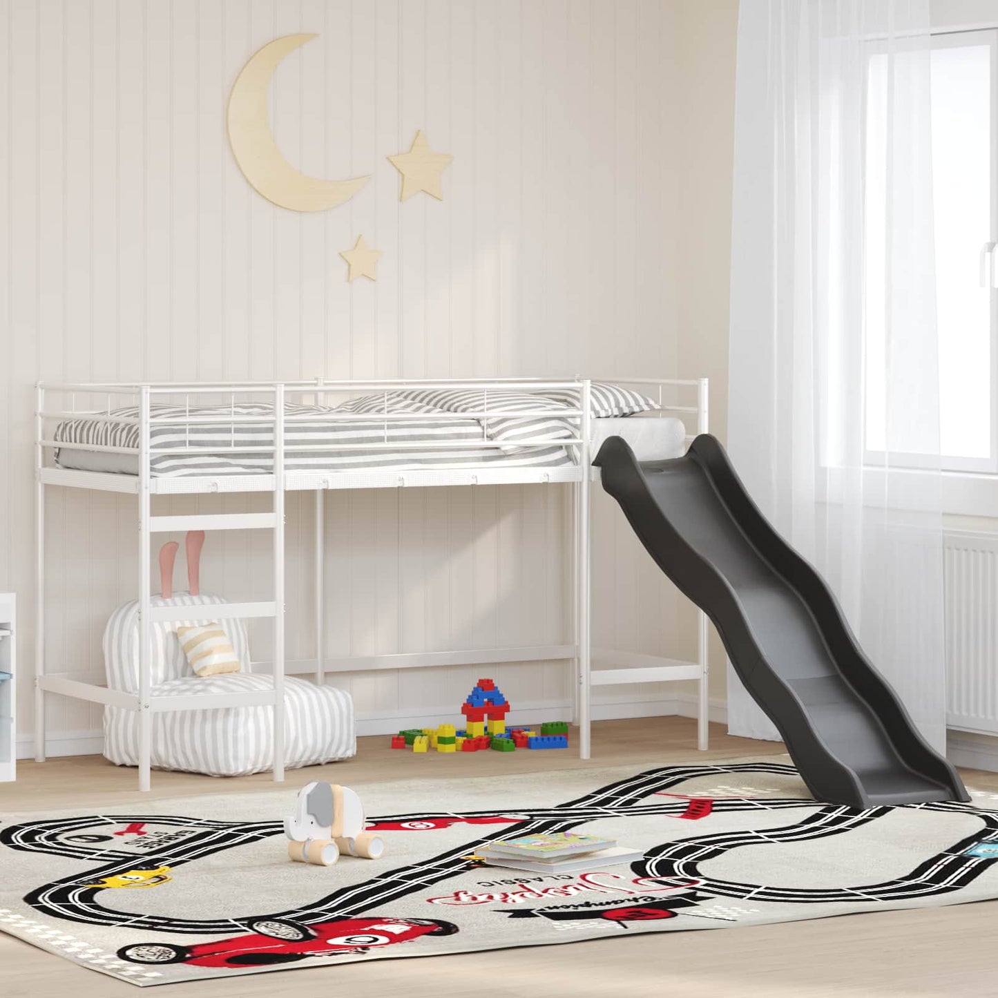 Kids'Loft Bed Frame with Slide White and Anthracite