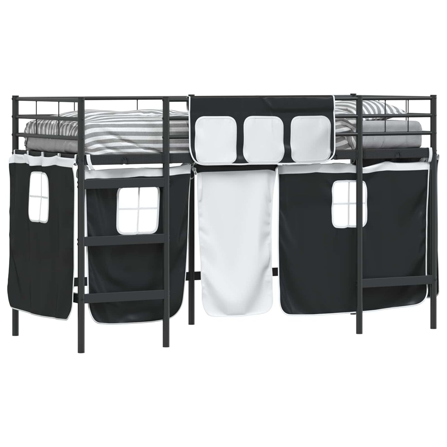 Kids'Loft Bed Frame with Curtains Black 75 x 190 cm