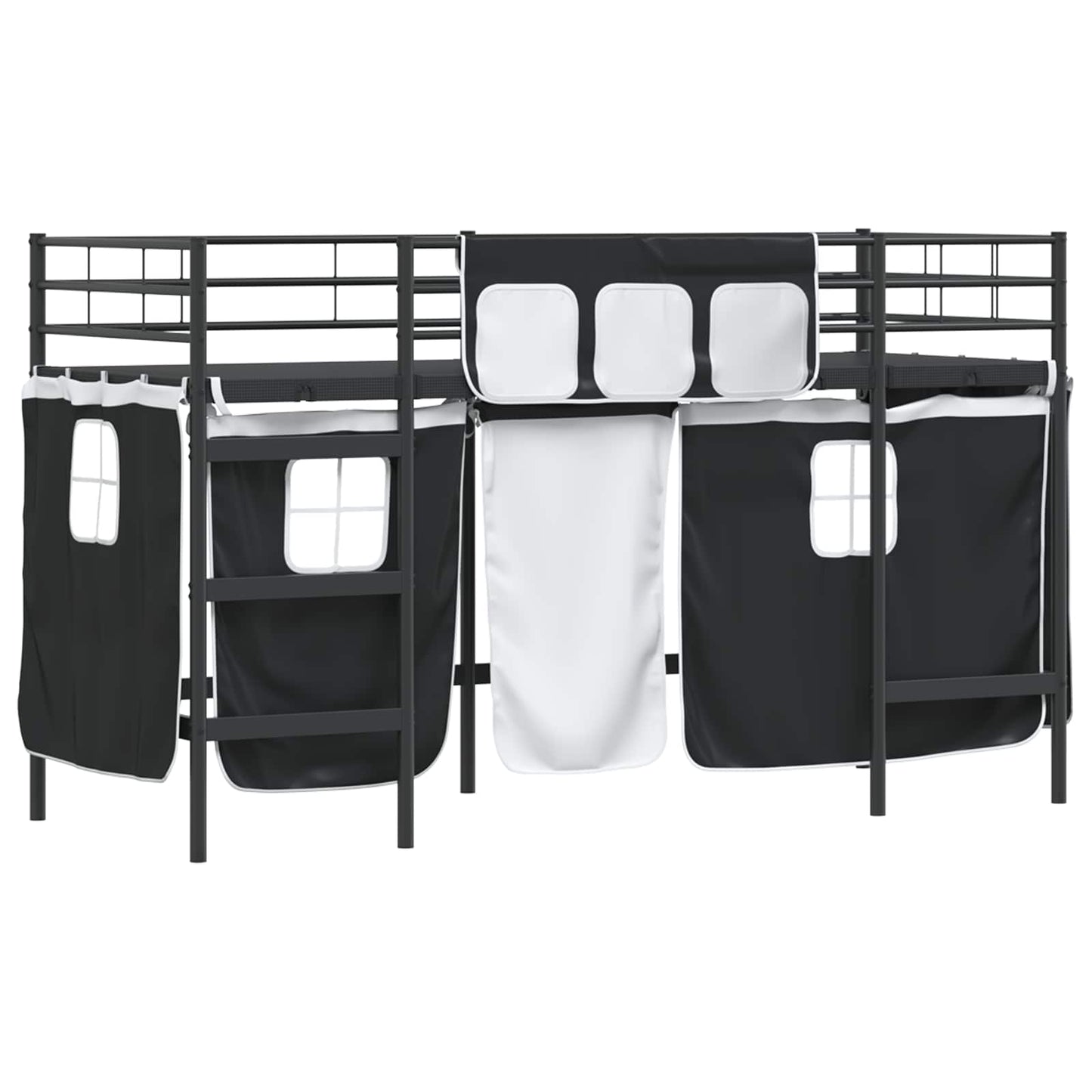 Kids'Loft Bed Frame with Curtains Black 75 x 190 cm