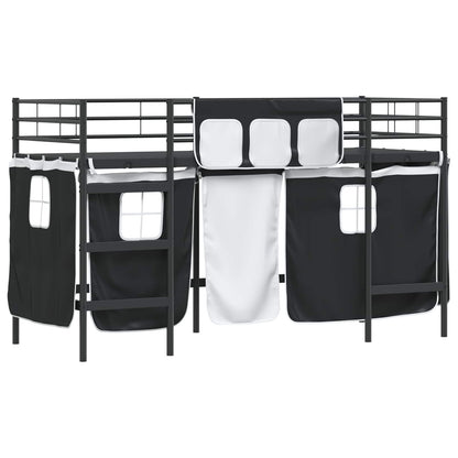 Kids'Loft Bed Frame with Curtains Black 75 x 190 cm