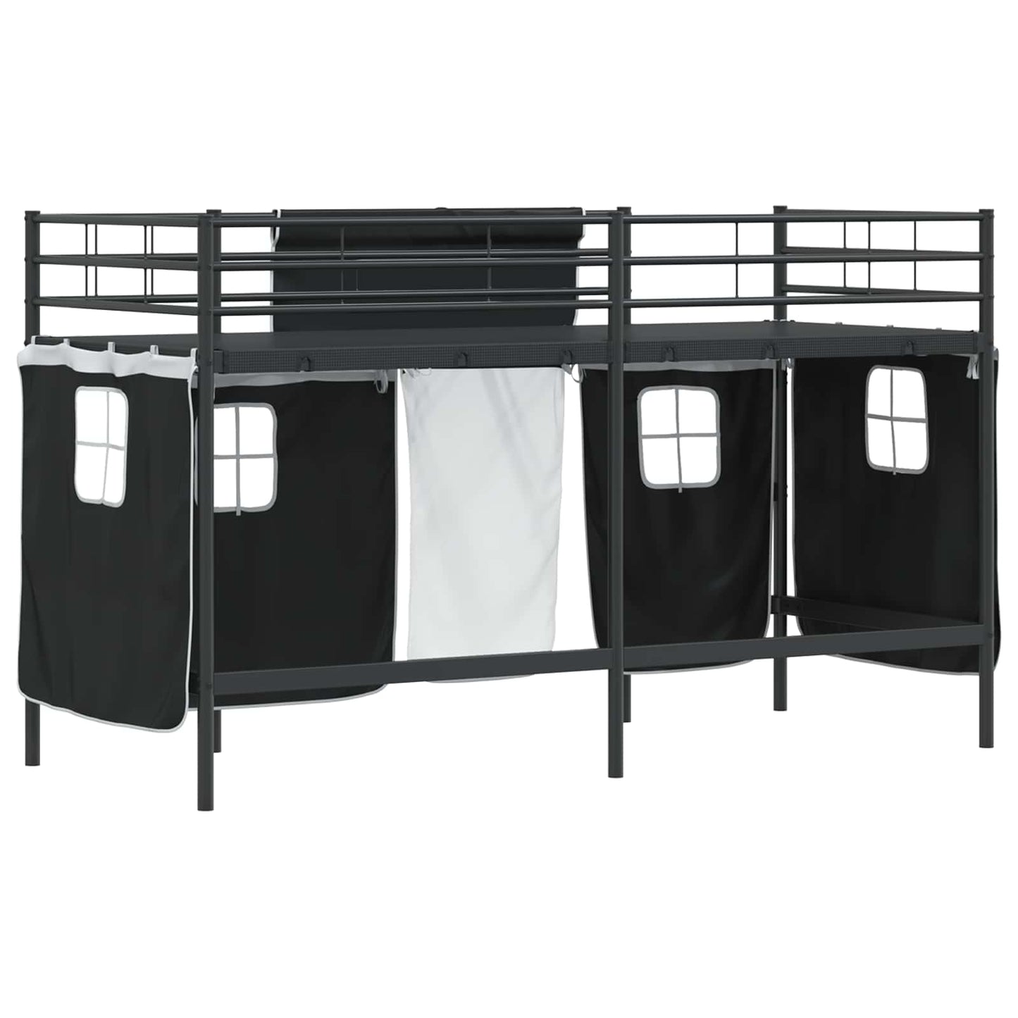 Kids'Loft Bed Frame with Curtains Black 75 x 190 cm