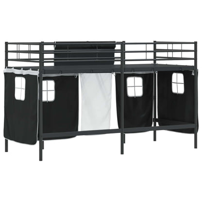 Kids'Loft Bed Frame with Curtains Black 75 x 190 cm