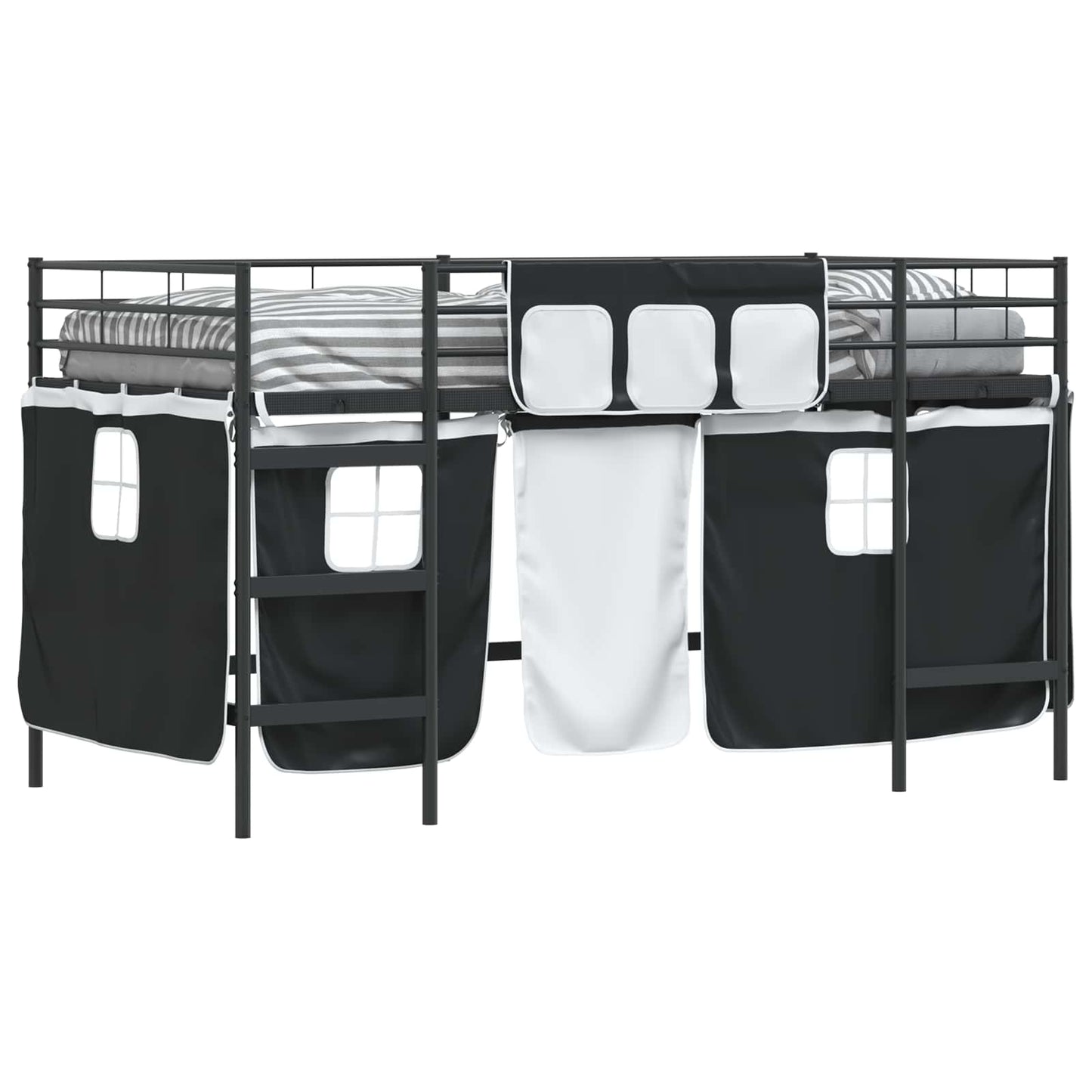 Kids'Loft Bed Frame with Curtains Black 80 x 200 cm