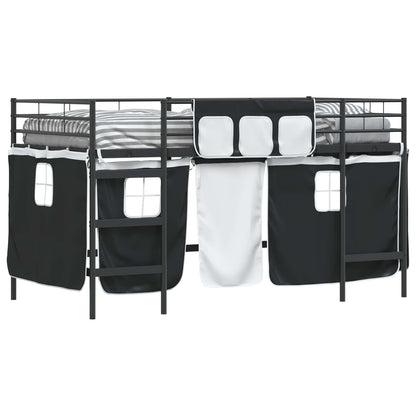 Kids'Loft Bed Frame with Curtains Black 80 x 200 cm