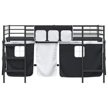 Kids'Loft Bed Frame with Curtains Black 80 x 200 cm