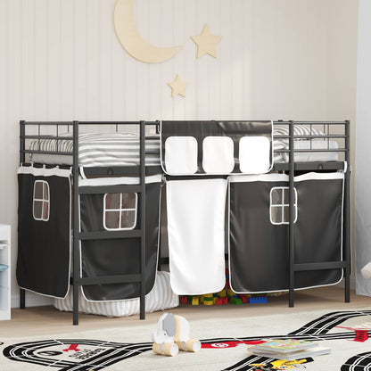 Kids'Loft Bed Frame with Curtains Black 90 x 190 cm