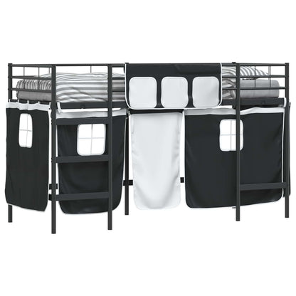Kids'Loft Bed Frame with Curtains Black 90 x 190 cm