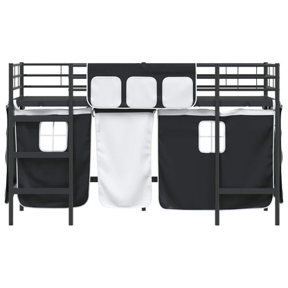 Kids'Loft Bed Frame with Curtains Black 90 x 190 cm