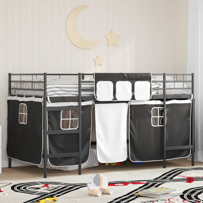 Kids'Loft Bed Frame with Curtains Black 90 x 200 cm