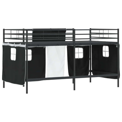 Kids'Loft Bed Frame with Curtains Black 90 x 200 cm