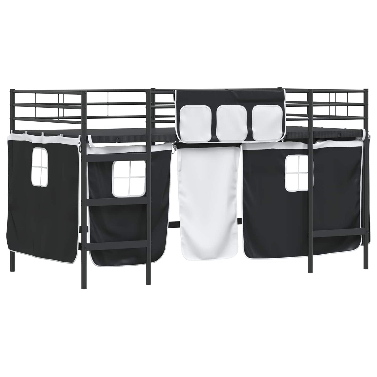 Kids'Loft Bed Frame with Curtains Black 100 x 200 cm