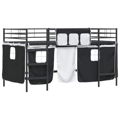 Kids'Loft Bed Frame with Curtains Black 100 x 200 cm