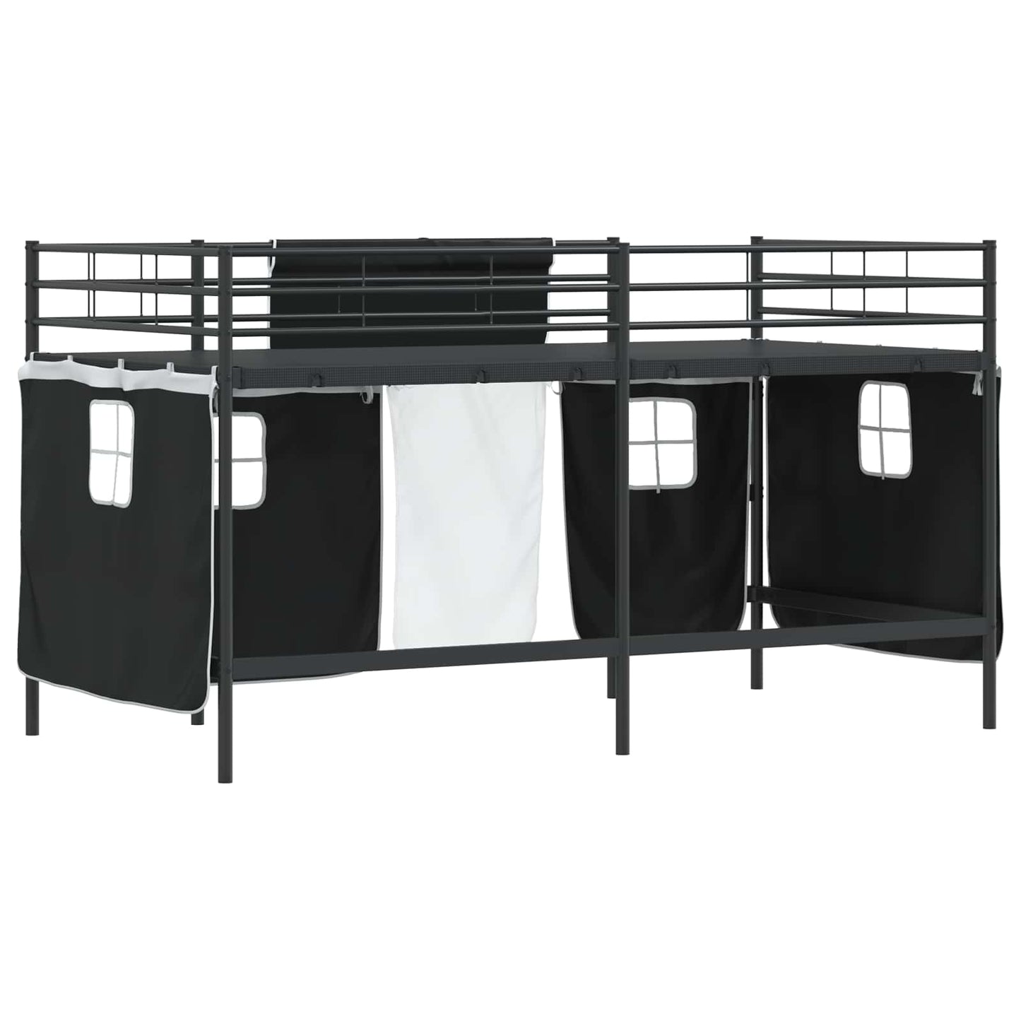 Kids'Loft Bed Frame with Curtains Black 100 x 200 cm