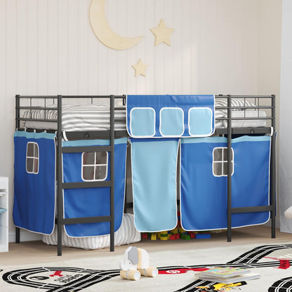 Kids'Loft Bed Frame with Curtains Black and Blue 75 x 190 cm