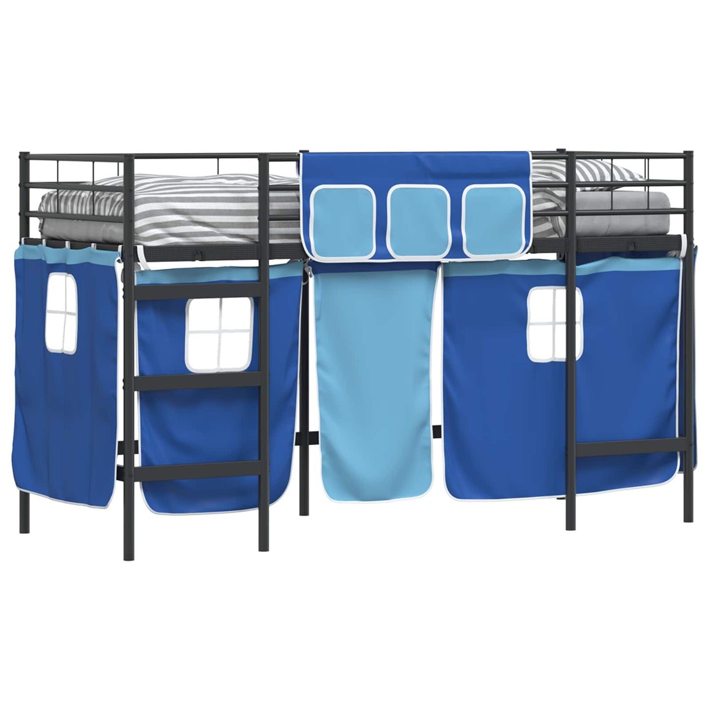 Kids'Loft Bed Frame with Curtains Black and Blue 75 x 190 cm