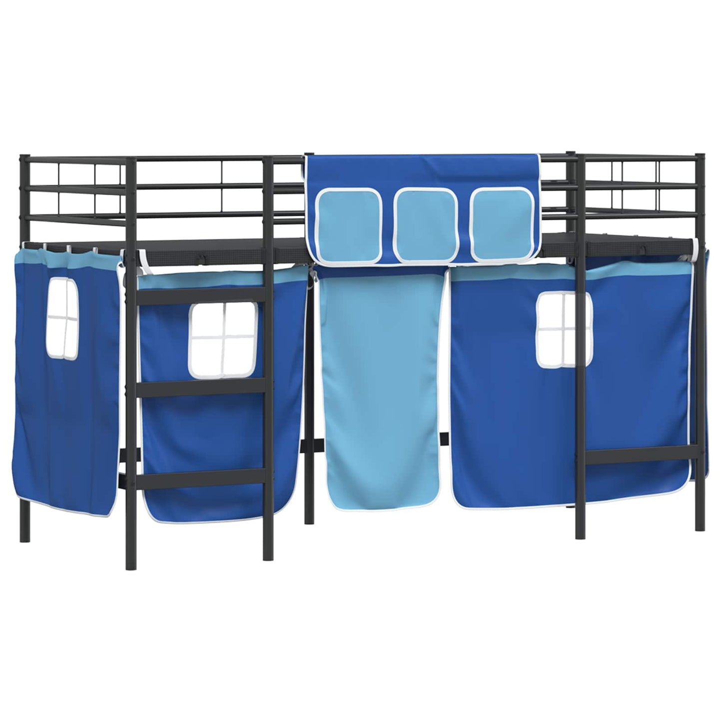 Kids'Loft Bed Frame with Curtains Black and Blue 75 x 190 cm