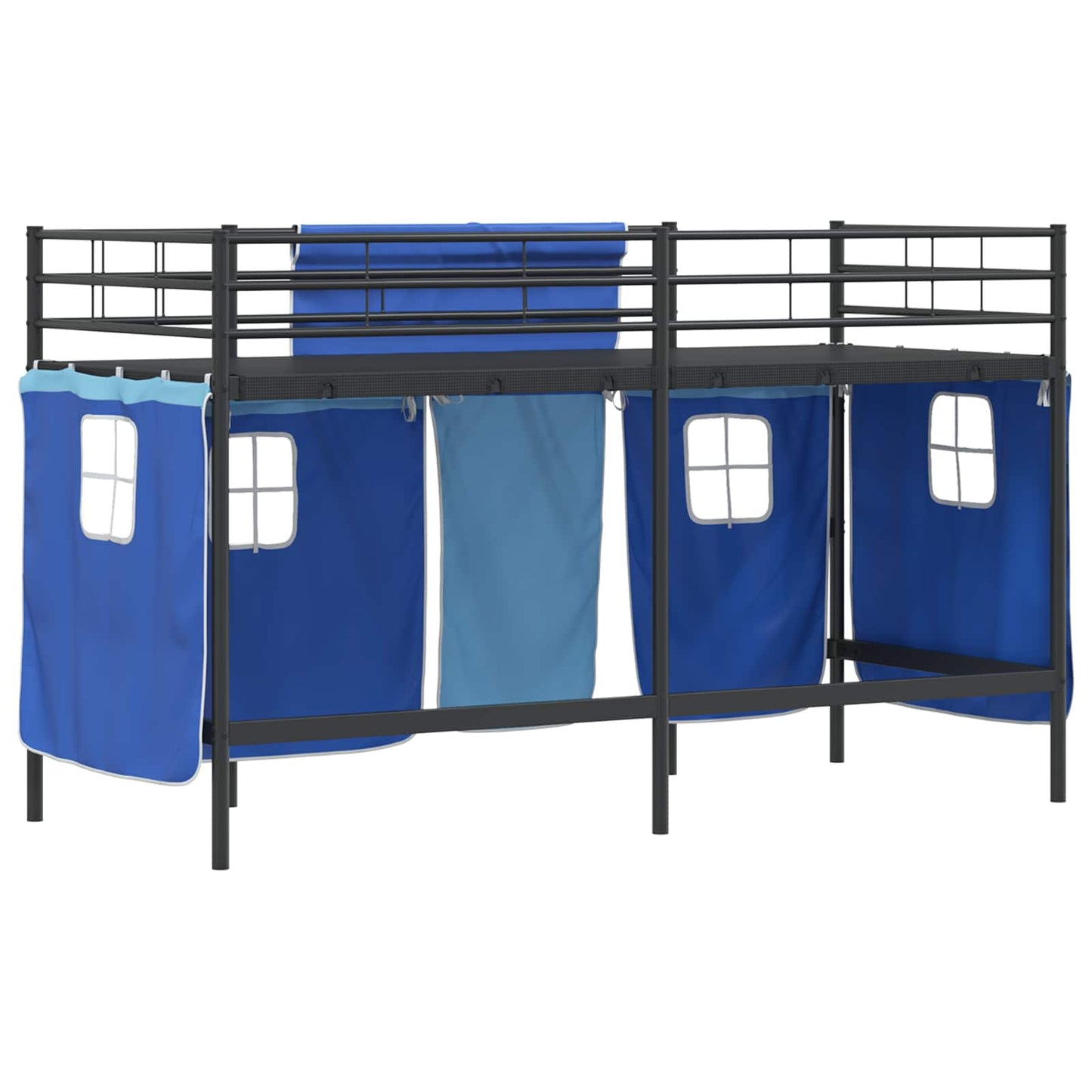 Kids'Loft Bed Frame with Curtains Black and Blue 75 x 190 cm
