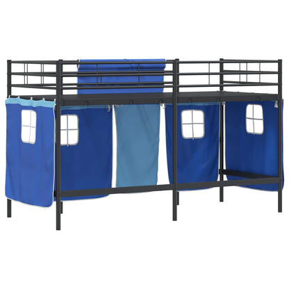 Kids'Loft Bed Frame with Curtains Black and Blue 75 x 190 cm