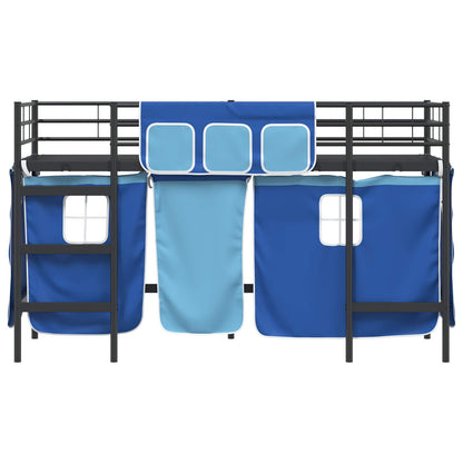 Kids'Loft Bed Frame with Curtains Black and Blue 75 x 190 cm