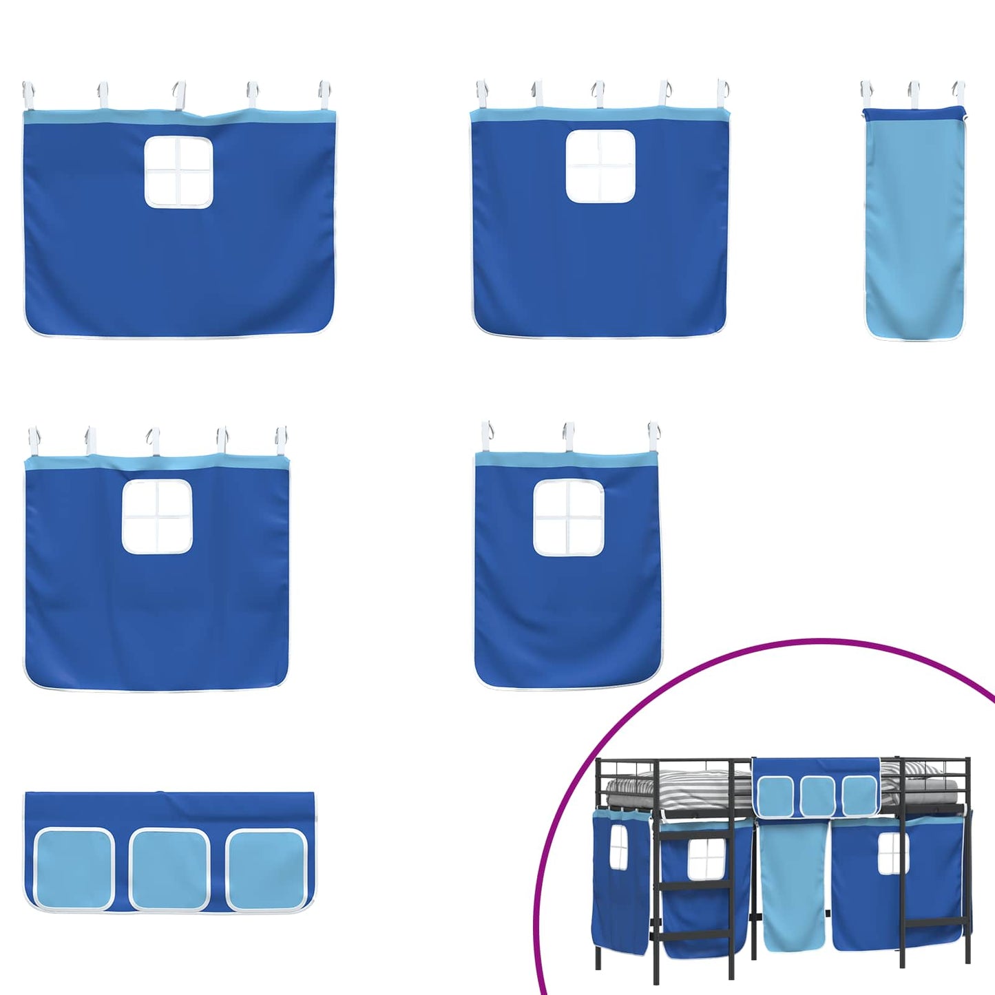Kids'Loft Bed Frame with Curtains Black and Blue 75 x 190 cm