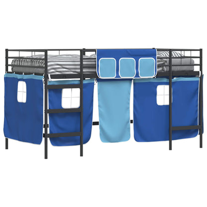 Kids'Loft Bed Frame with Curtains Black and Blue 90 x 200 cm