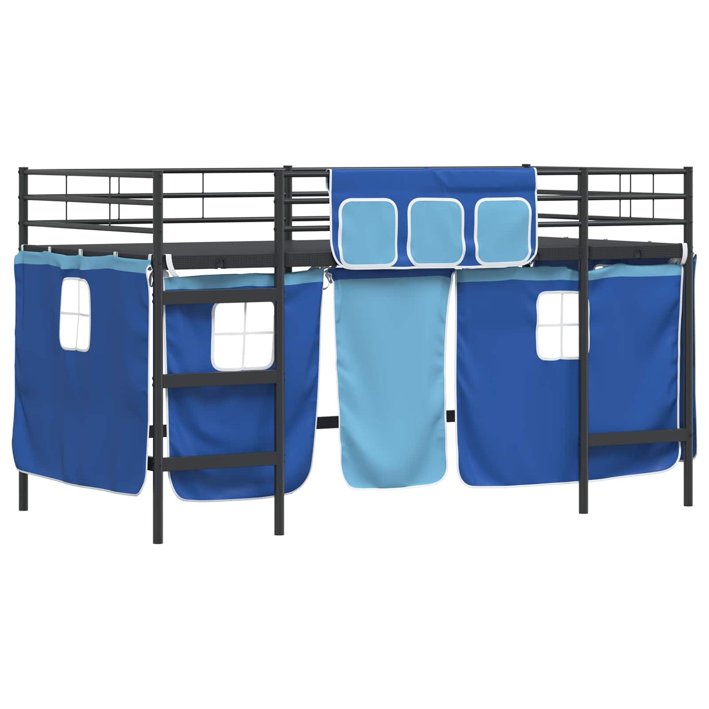 Kids'Loft Bed Frame with Curtains Black and Blue 90 x 200 cm