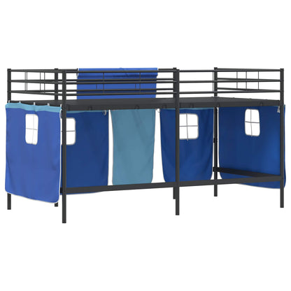 Kids'Loft Bed Frame with Curtains Black and Blue 100 x 200 cm