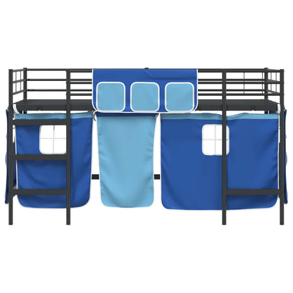 Kids'Loft Bed Frame with Curtains Black and Blue 100 x 200 cm