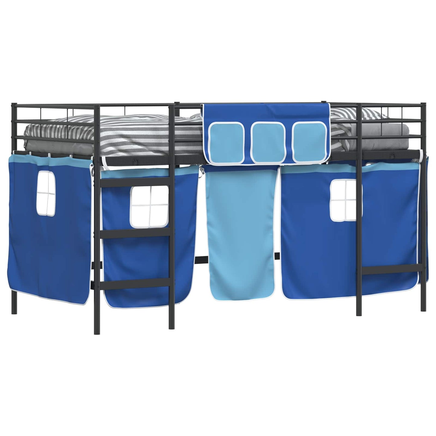 Kids'Loft Bed Frame with Curtains Black and Blue 107 x 200 cm