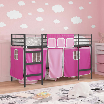 Kids'Loft Bed Frame with Curtains Black and Pink 100 x 190 cm