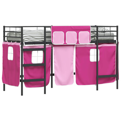Kids'Loft Bed Frame with Curtains Black and Pink 100 x 190 cm