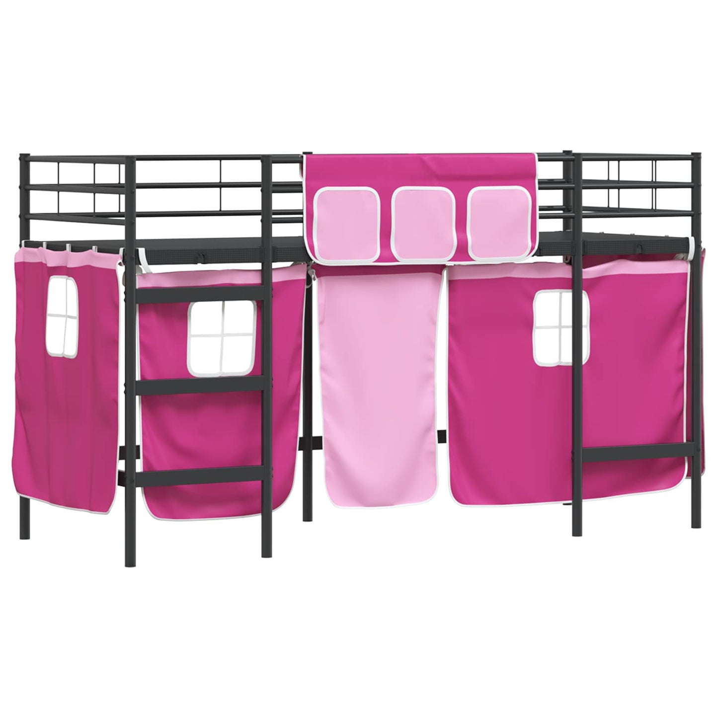 Kids'Loft Bed Frame with Curtains Black and Pink 100 x 190 cm