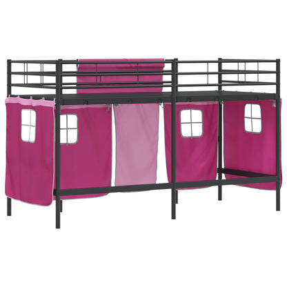 Kids'Loft Bed Frame with Curtains Black and Pink 100 x 190 cm