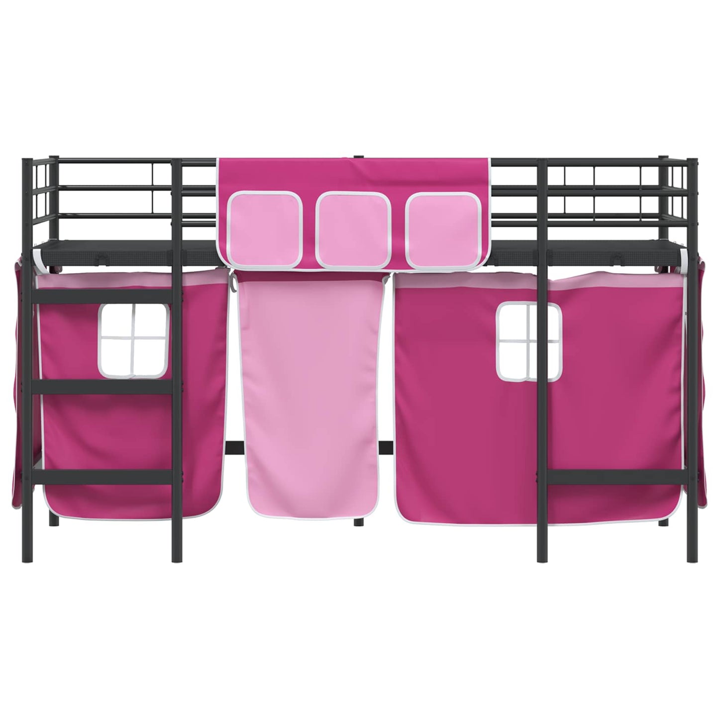 Kids'Loft Bed Frame with Curtains Black and Pink 100 x 190 cm