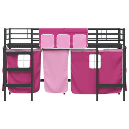 Kids'Loft Bed Frame with Curtains Black and Pink 100 x 190 cm