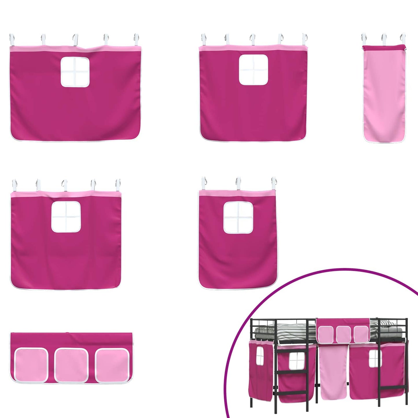 Kids'Loft Bed Frame with Curtains Black and Pink 100 x 190 cm