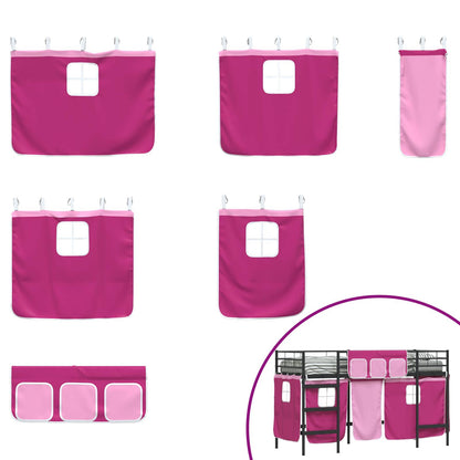 Kids'Loft Bed Frame with Curtains Black and Pink 100 x 190 cm