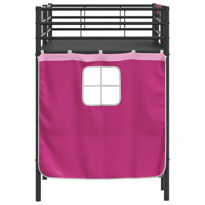 Kids'Loft Bed Frame with Curtains Black and Pink 100 x 190 cm