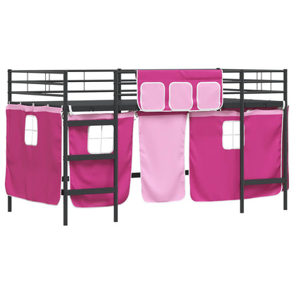 Kids'Loft Bed Frame with Curtains Black and Pink 100 x 200 cm