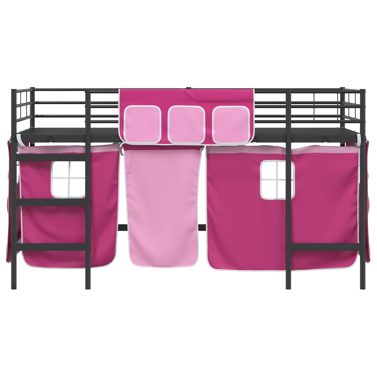 Kids'Loft Bed Frame with Curtains Black and Pink 100 x 200 cm