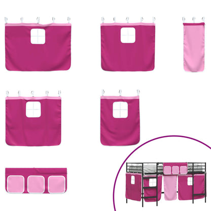 Kids'Loft Bed Frame with Curtains Black and Pink 100 x 200 cm