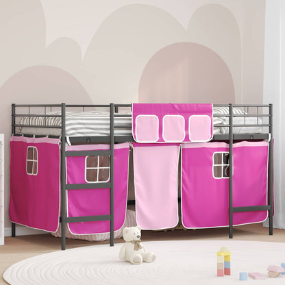 Kids'Loft Bed Frame with Curtains Black and Pink 107 x 200 cm