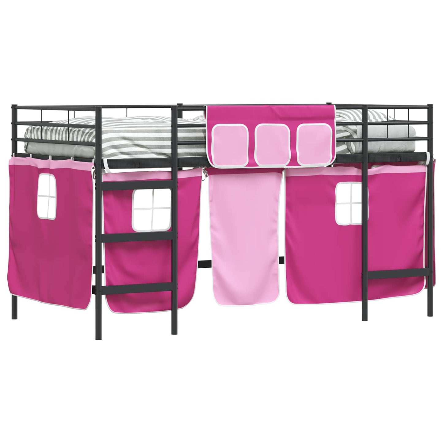 Kids'Loft Bed Frame with Curtains Black and Pink 107 x 200 cm