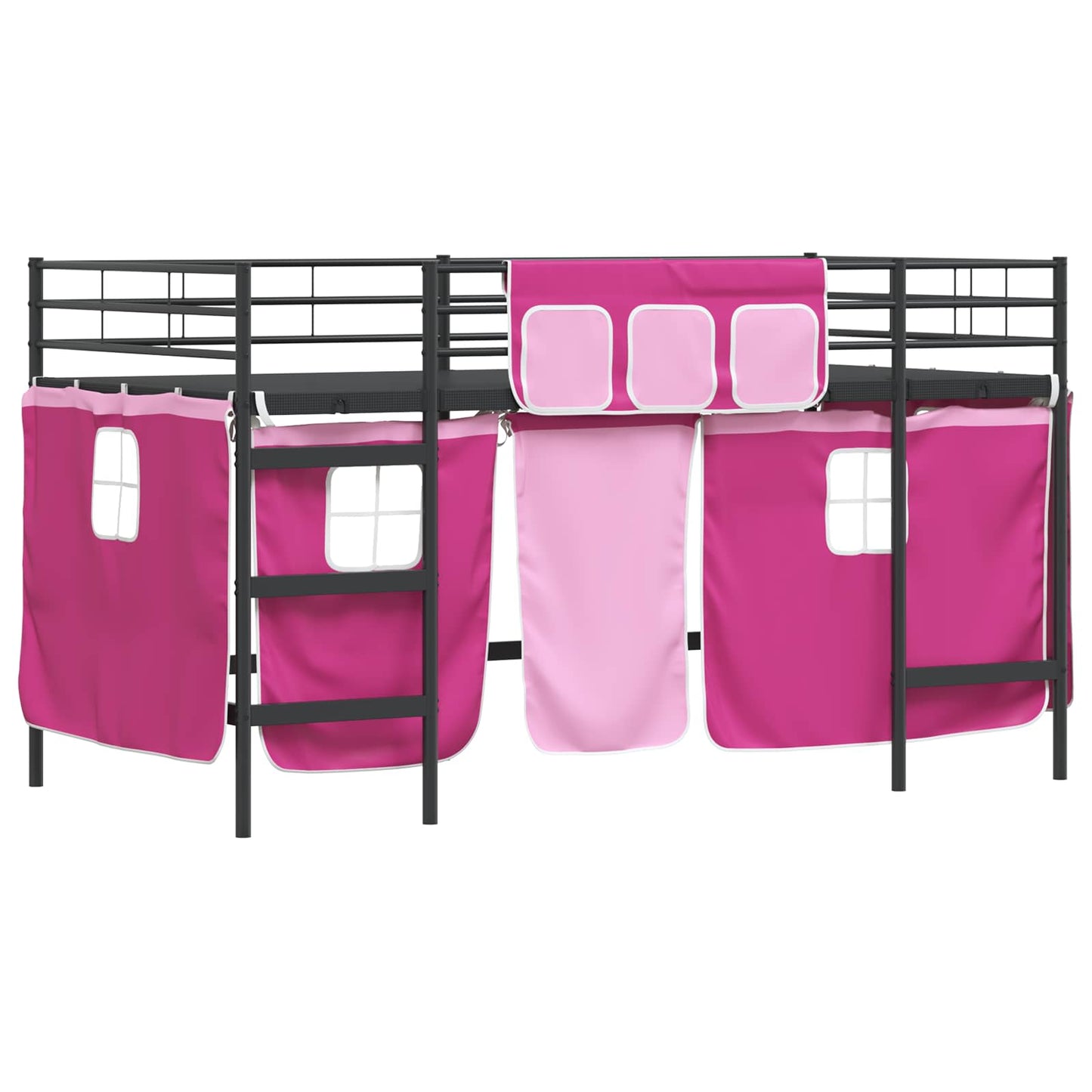 Kids'Loft Bed Frame with Curtains Black and Pink 107 x 200 cm
