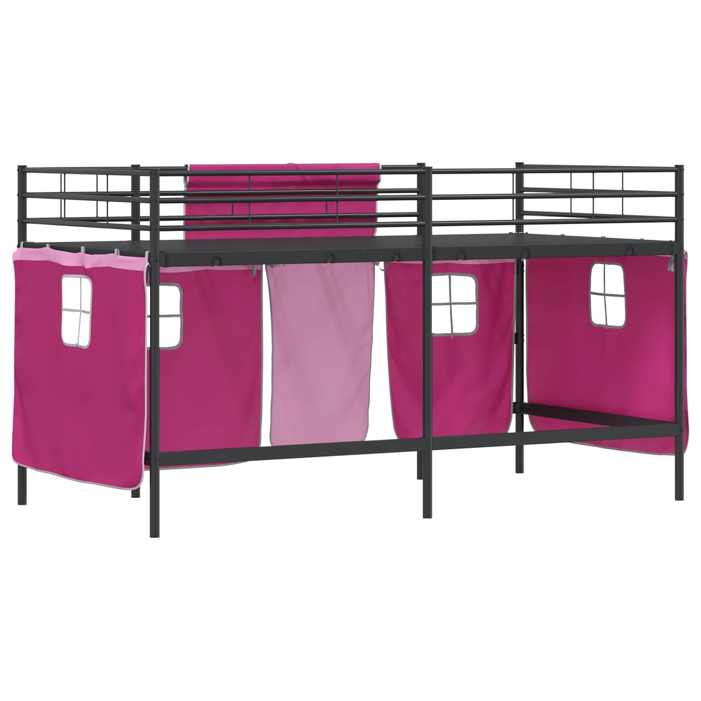 Kids'Loft Bed Frame with Curtains Black and Pink 107 x 200 cm