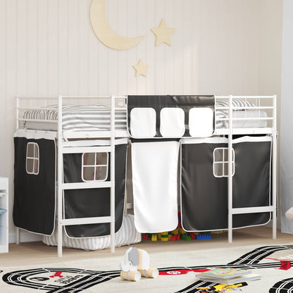 Kids'Loft Bed Frame with Curtains White and Black 75 x 190 cm