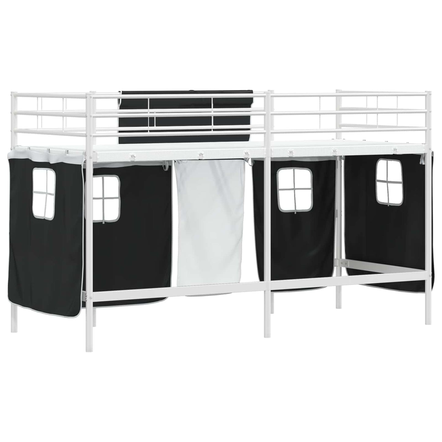 Kids'Loft Bed Frame with Curtains White and Black 75 x 190 cm