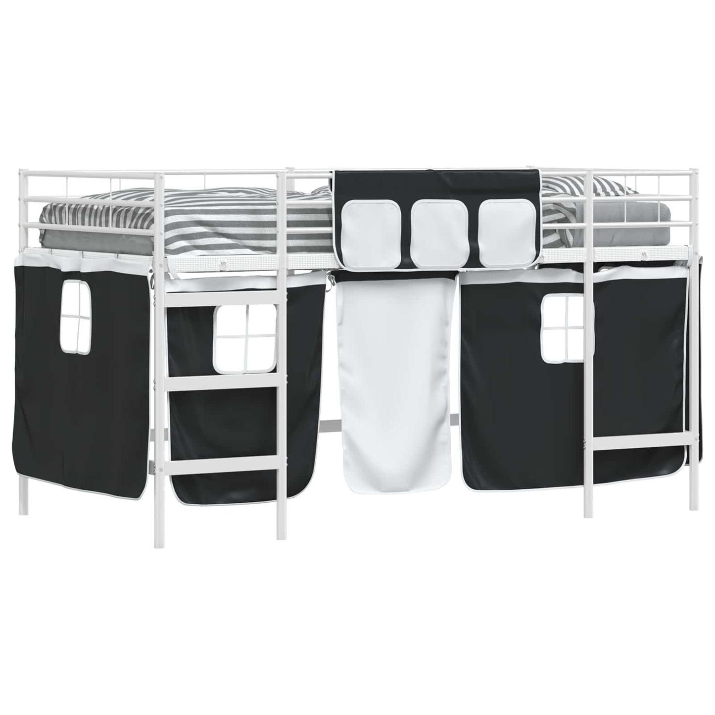 Kids'Loft Bed Frame with Curtains White and Black 80 x 200 cm